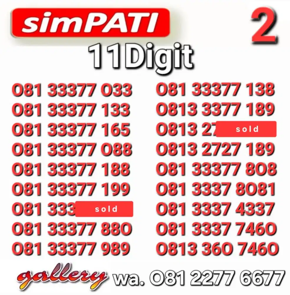 Nomor simpati 11digit 33377xxx