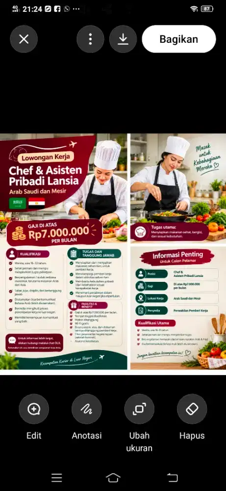 Lowongan Chef dan Asisten Pribadi Lansia - Arab Saudi dan Mesir
