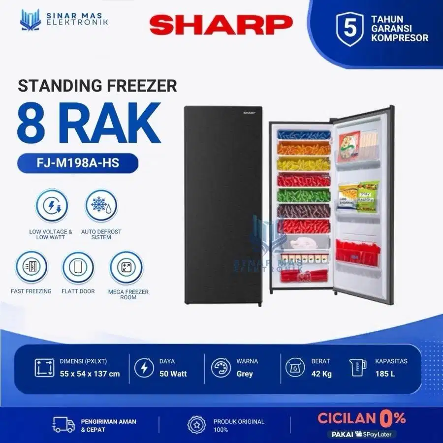 Sharp Standing Freezer 185L Dark Silver