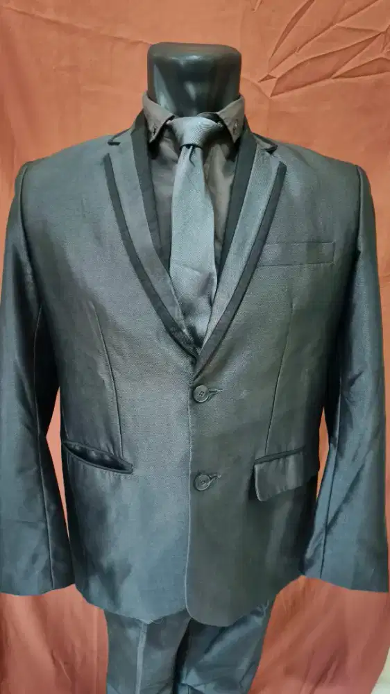 Jas Set Pria Navy Dark Grey Glossy Look