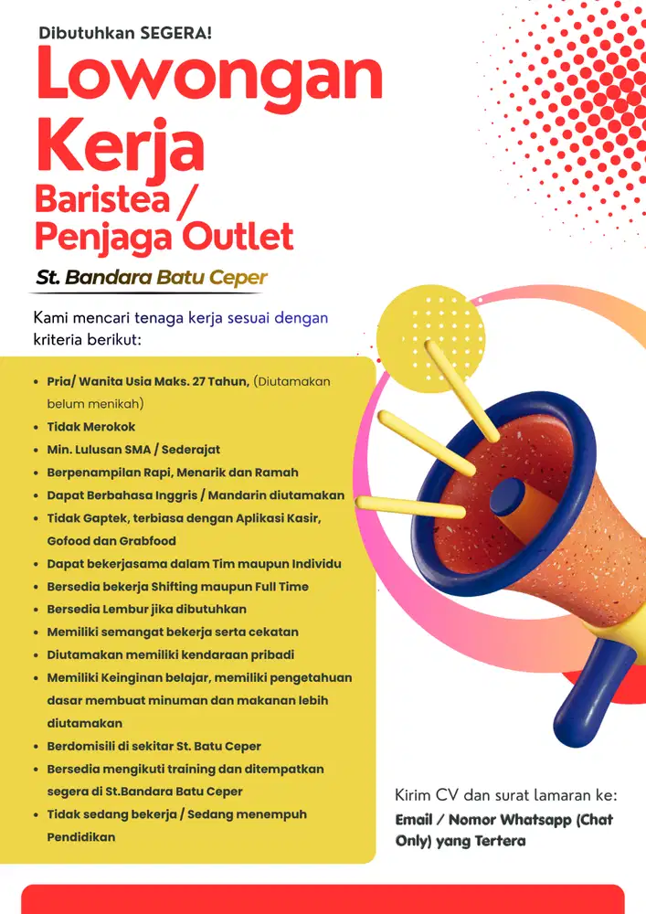Urgent! 1 orang Peracik Minuman & Cooker (makanan Gorengan)