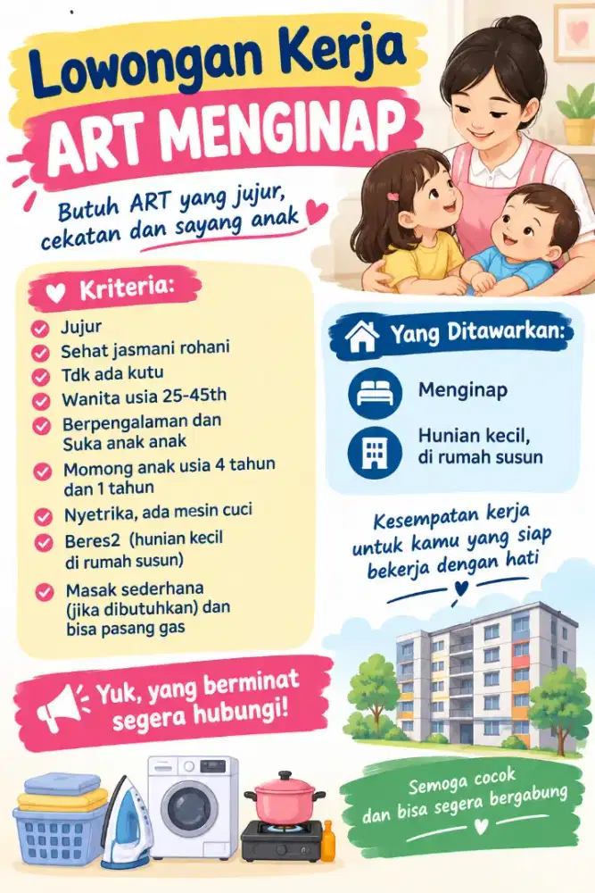 Lowongan kerja art/momong baby sitter/lowongan kerja art menginap