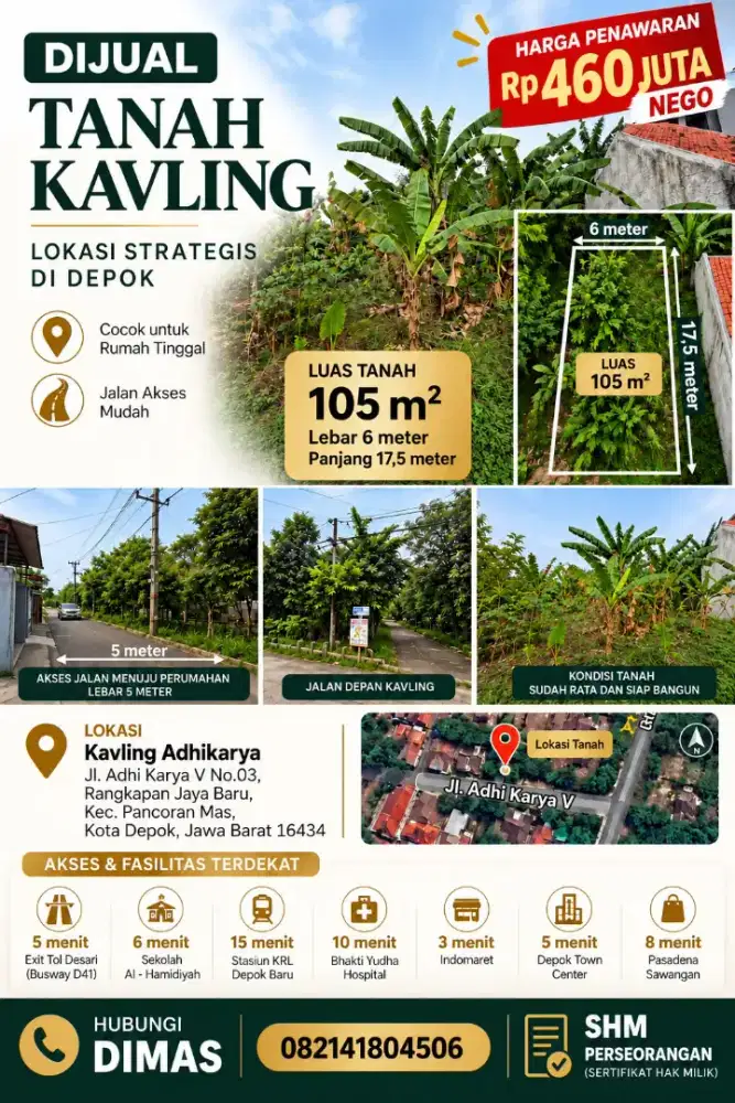 Dijual Tanah Kavling Adhi Karya