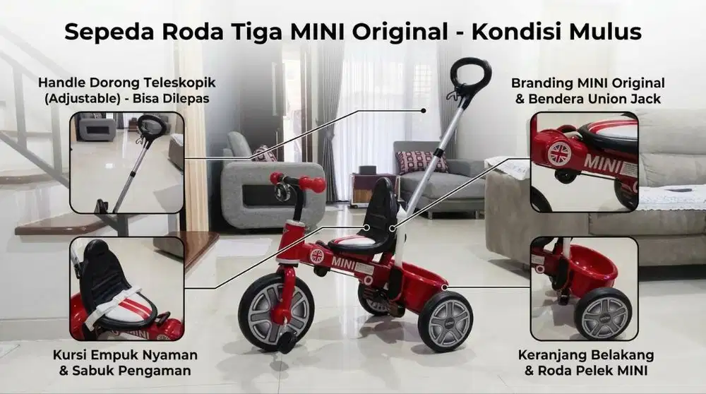 MINI Cooper (asli) Tricycle Anak Merah, Bisa Dilipat + Mulus