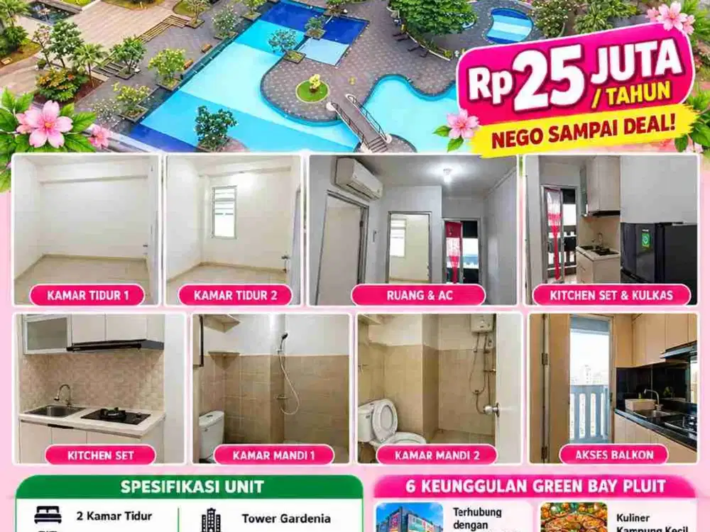 Cuma Rp25 Juta Setahun! 2 Kamar di Green Bay Pluit, Serius Nih?lengkap dengan Kitchen set 一年只要2500万印尼盾？！
Green Bay Pluit 两房公寓出租！
还有厨房橱柜哦！
