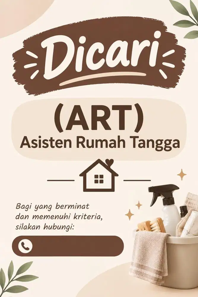 Dicari ART asisten rumah tangga PP