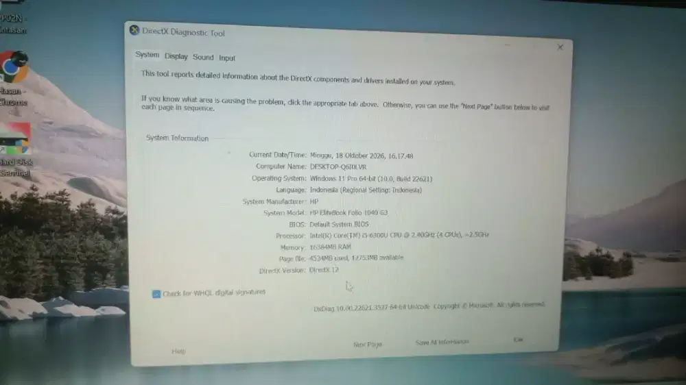 lactop hp elitebook folio 1040 G3 ram 16/M.2 SSD 512 normal smua nya