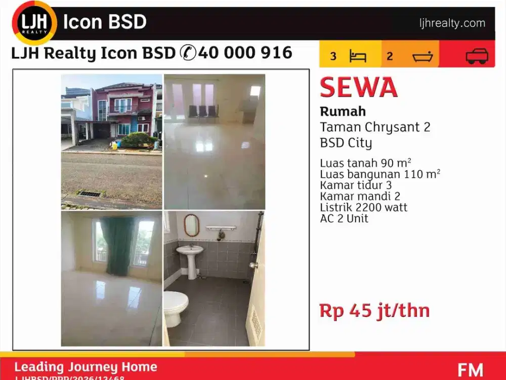 Di Sewakan Rumah Hunian Taman Chrysant 2 BSD City
