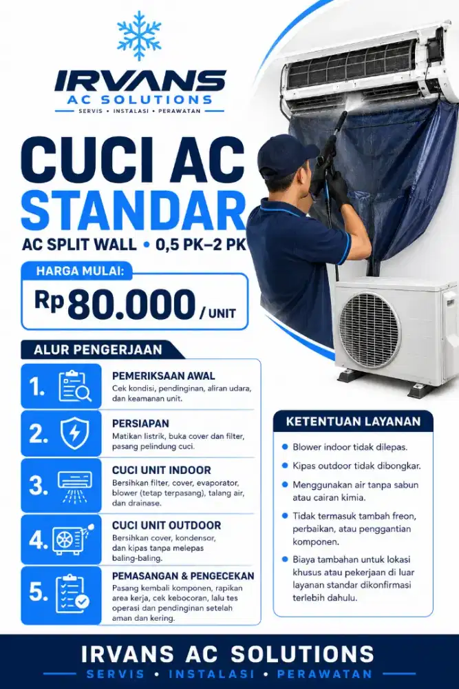 Jasa Cleaning AC Split Indoor & Outdoor Standard