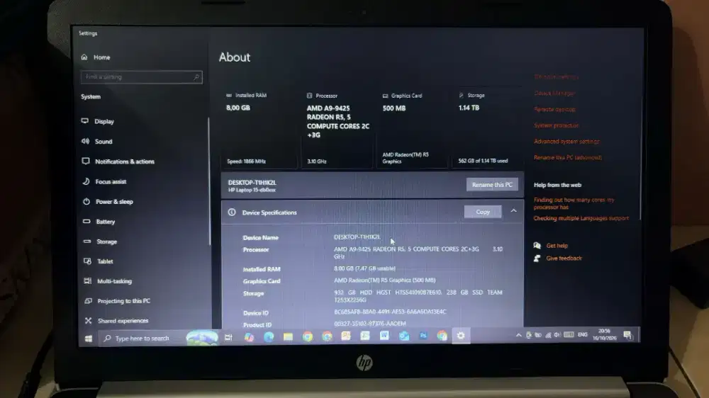WTS Laptop HP 15 AMD A9-9425 RADEON R5