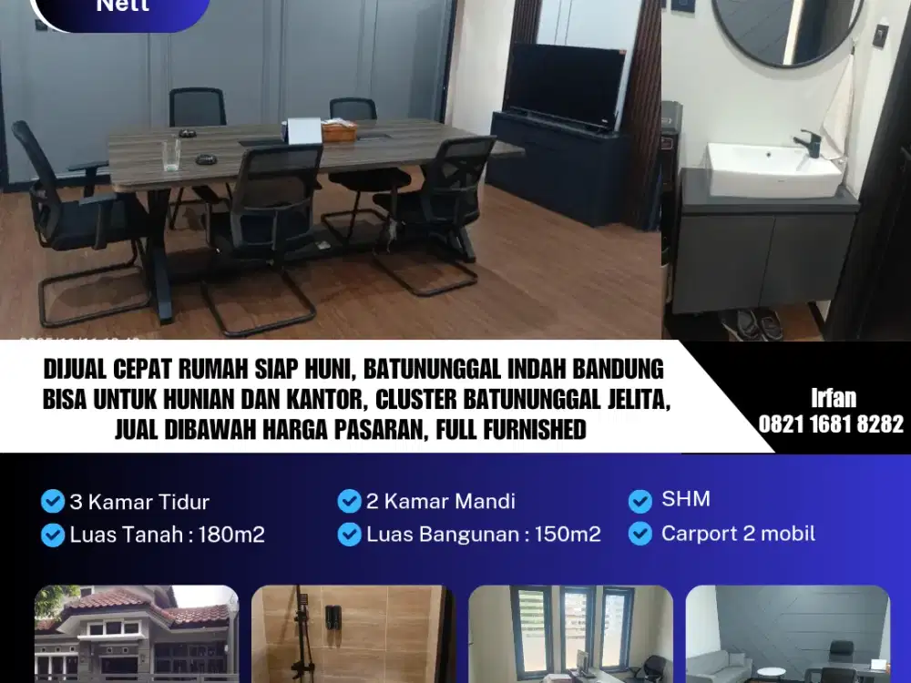 Dijual Cepat Rumah Siap Huni Batununggal Indah Bandung
Bisa Untuk Hunian & Kantor, Cluster Batununggal Jelita, Jual Harga Dibawah Pasaran, Full Furnished