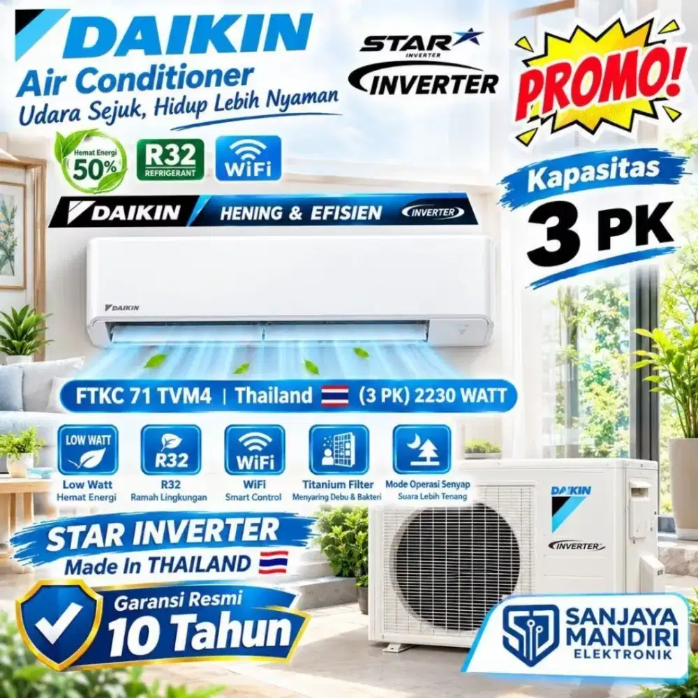 DAIKIN AC Split Kapasitas 3 PK STAR INVERTER THAILAND 3 PK STKC171TV