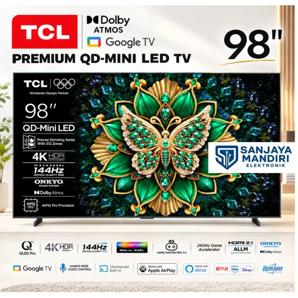 TCL PREMIUM QLED 4K QD-MINI LED 98 Gaming TV 144 Hz 98C6K Google TV