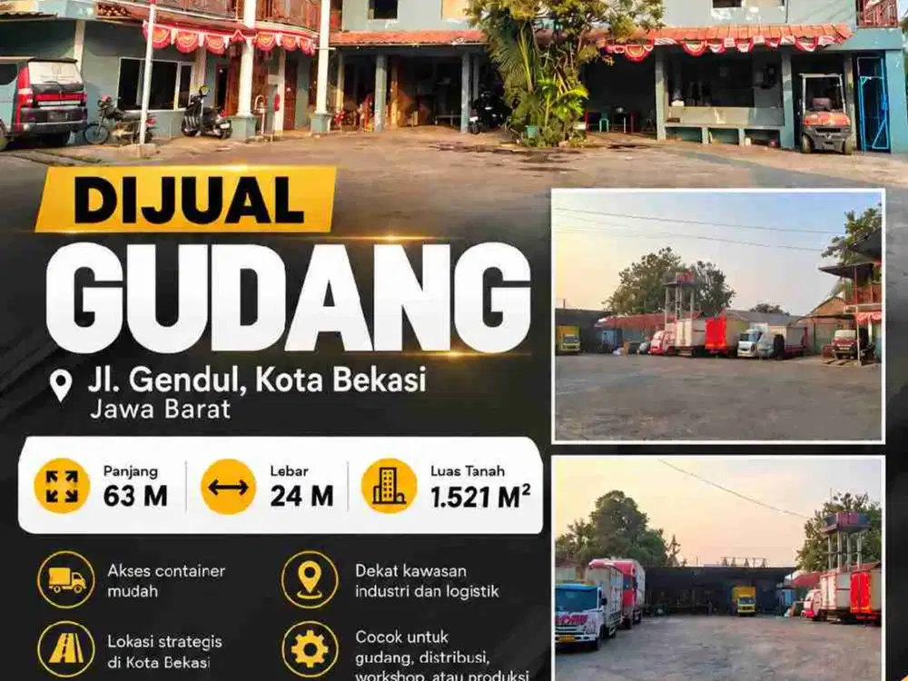 Dijual Gudang Zona Merah Luas 1521m2 Lokasi di Kota Bekasi Jawa Barat