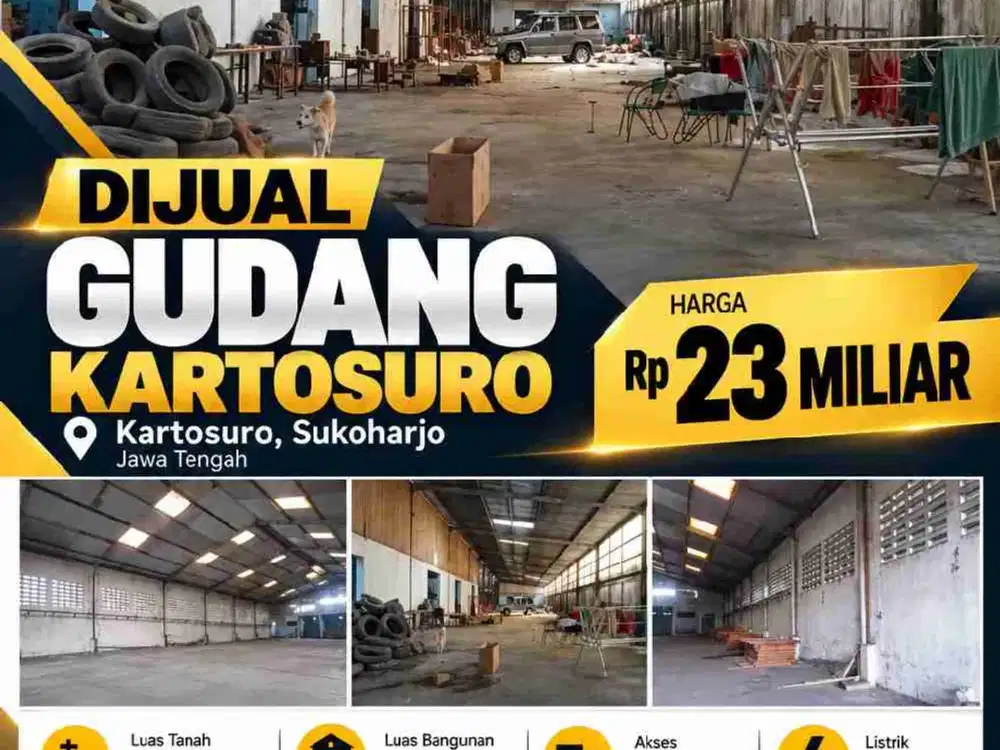 Dijual Gudang Strategis Luas 3.600m2 lokasi di Kartasura Solo Akses Kontainer