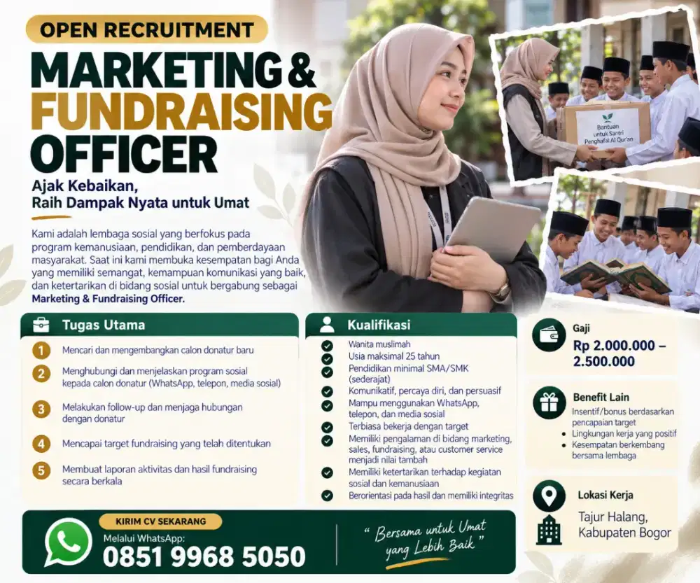 LOWONGAN KERJA - MARKETING & FUNDRAISING OFFICER