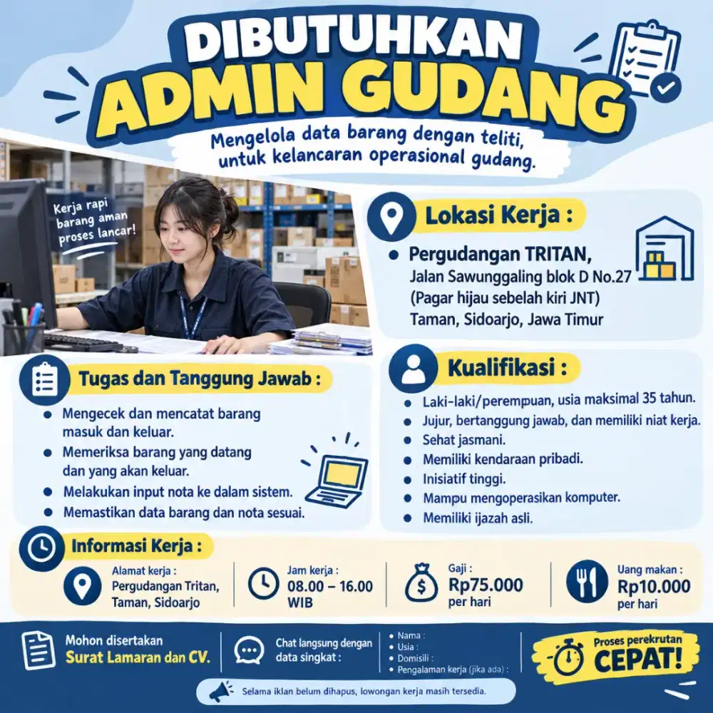 LOWONGAN KERJA ADMIN GUDANG PETSHOP