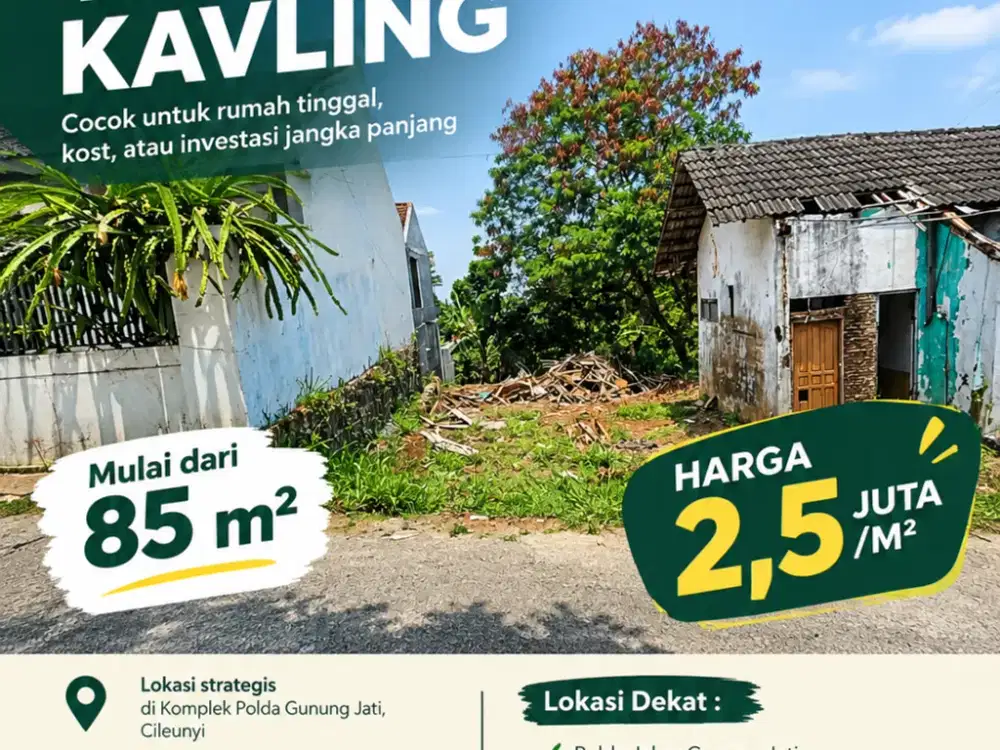 Tanah Kavling Cileunyi Rp2,5 Juta/m², Mulai 85 m²!