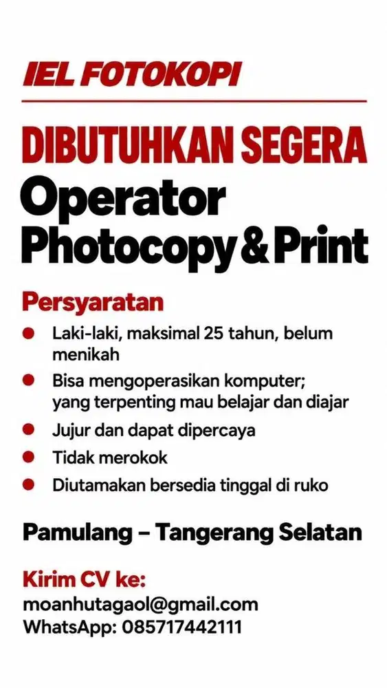 Lowongan kerja photocopy & barista