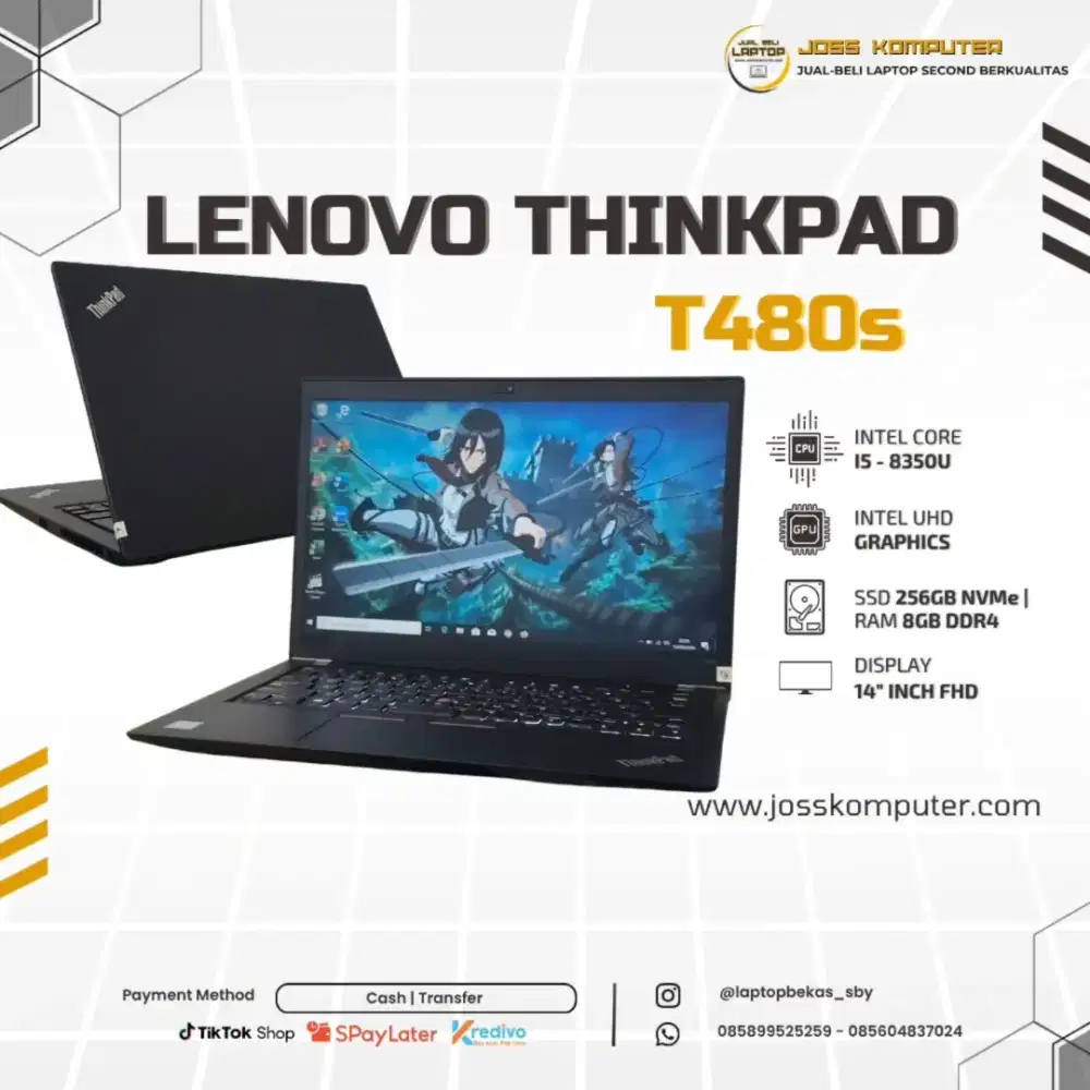 Laptop Second THINKPAD T480s Core I5 - 8350U (Ram 8GB/SSD 256GB)