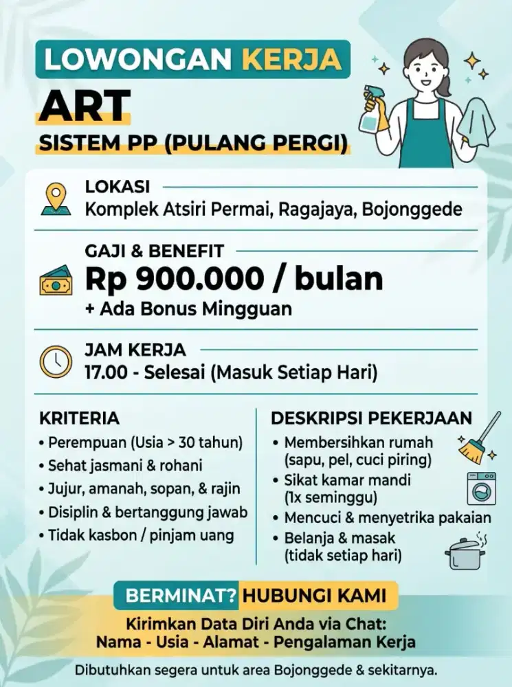 LOWONGAN ART PP (SORE) - CITAYAM DAN SEKITARNYA