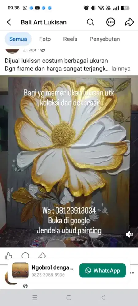Dijual lukisan kanvas bunga 90x130 cm