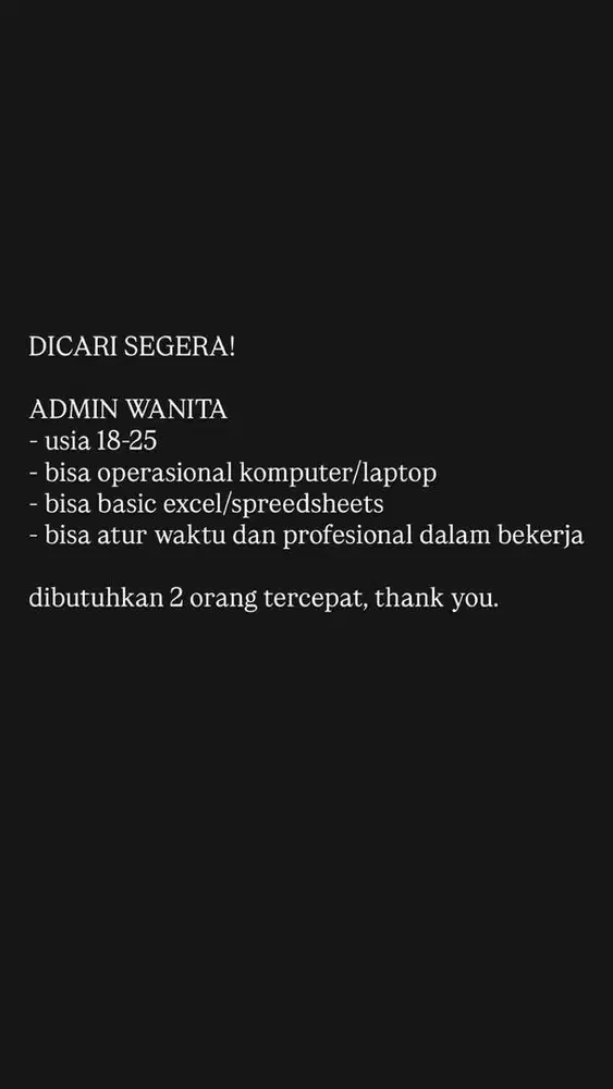 ADMIN WANITA YANG BISA KOMPUTER/LAPTOP