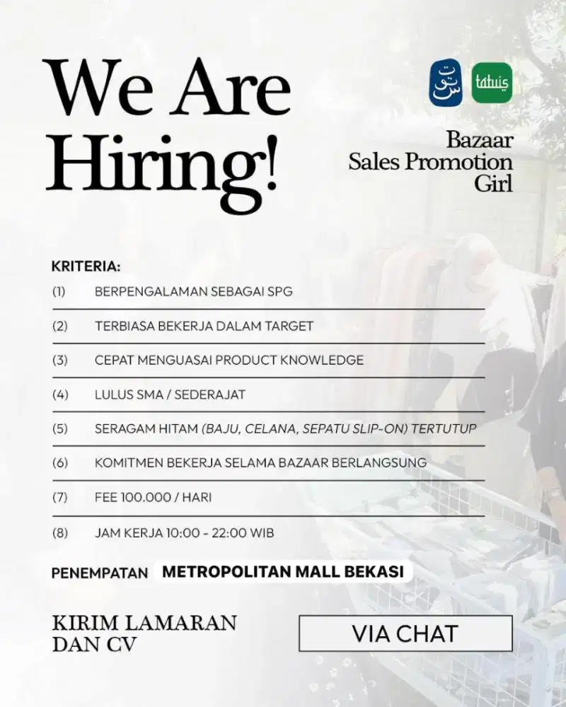 LOWONGAN SPG BAZAR DI METROPOLITAN MALL BEKASI