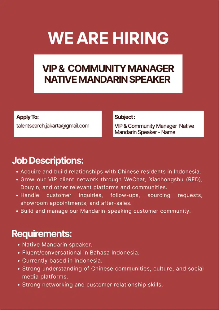 VIP & Community Manager Native Mandarin Speaker