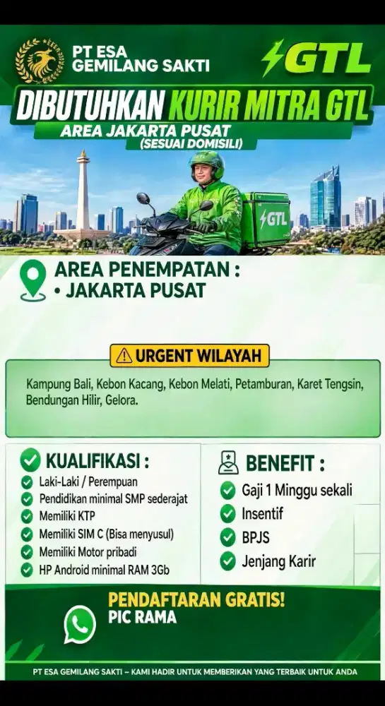 Lowongan Pekerjaan Kurir GTL Jakarta Pusat