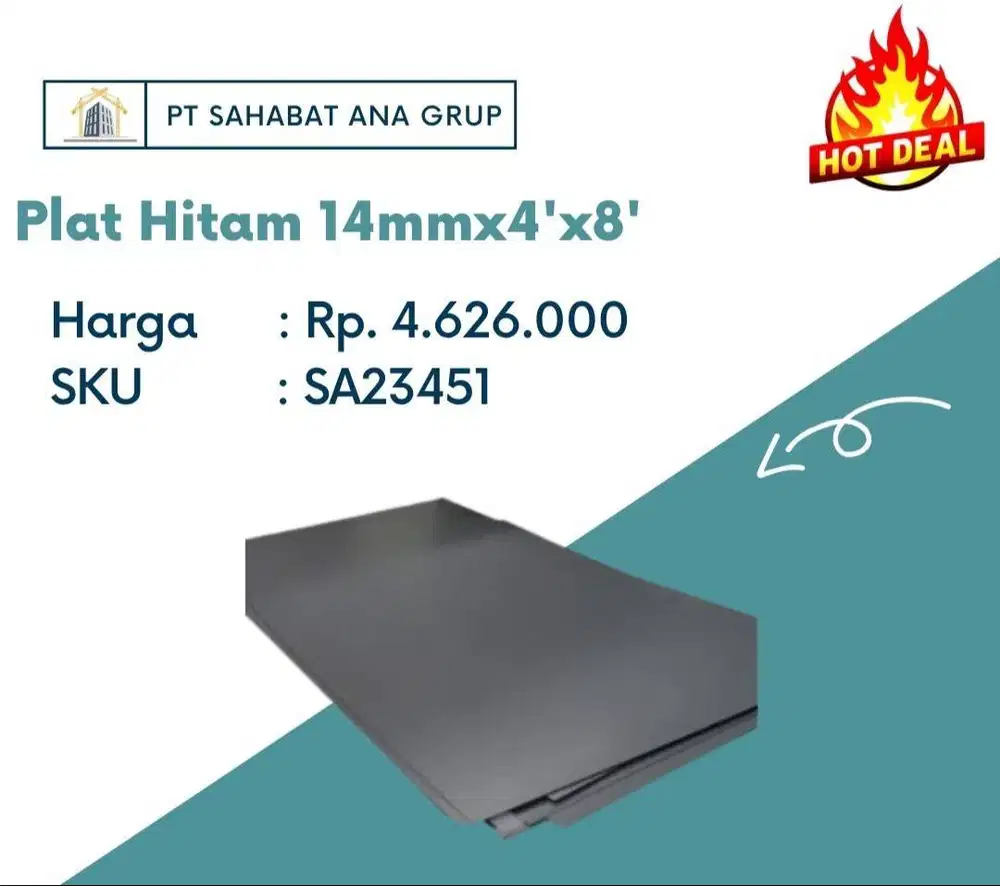 Plat Hitam 14mm x 4'x 8'