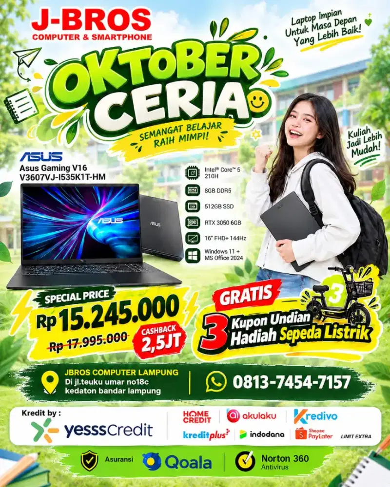 KREDIT LAPTOP ASUS GAMING VI6 HOME CREDIT TANPA DP GRATIS 2X CICILAN