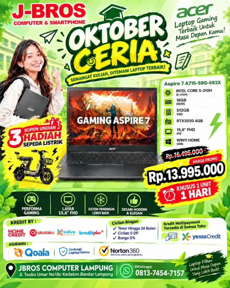 KREDITLAPTOP ACER ASPIRE 7 BY HOME CREDIT TANPA DP GRATIS 2X CICILAN