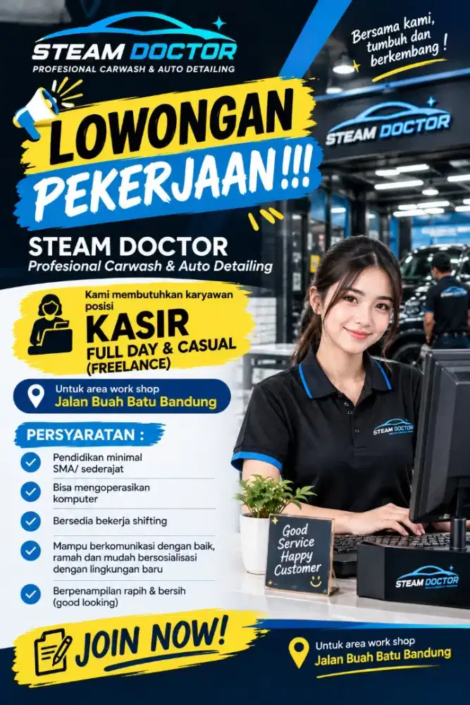 LOWONGAN KERJA KASIR STEAM MOBIL