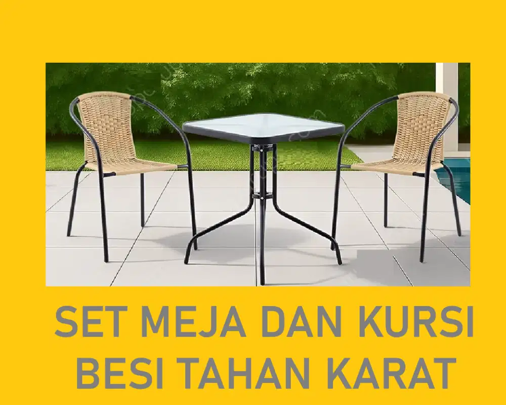 Set Kursi dan Meja Teras Rangka Besi Meja santai kaca 2 kursi kopi