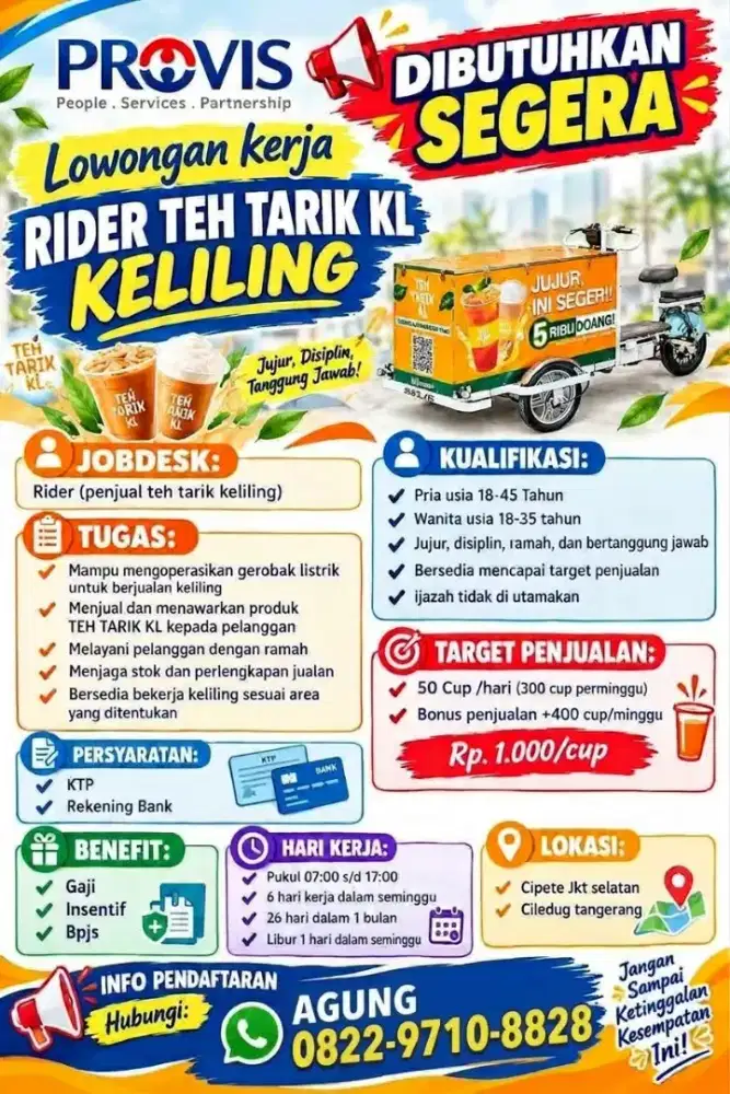 DIBUTUHKAN SECEPATNYA RIDER TEH KELILING