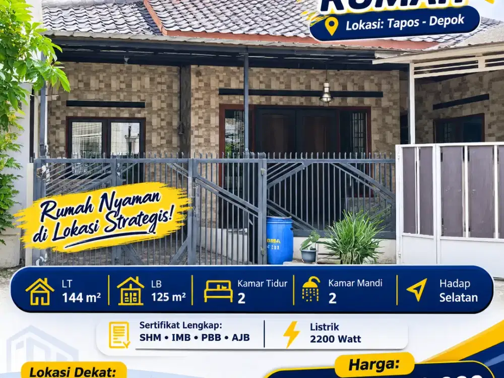 Dijual Cepat Rumah di Tapos Depok LT 144 m² LB 125 m² Harga 1,3 Miliar Bisa KPR