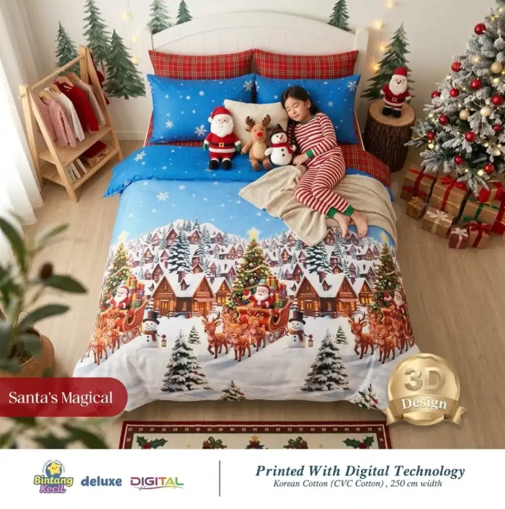 Sprei natal christmas santa magical katun dingin