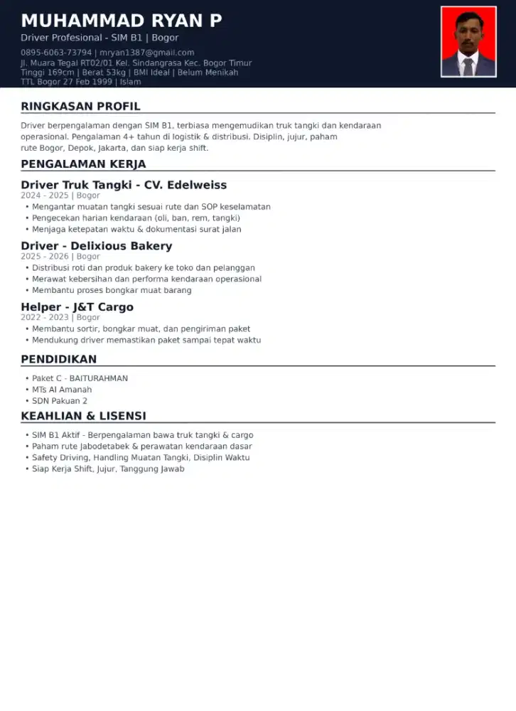 Info loker driver SIM B1