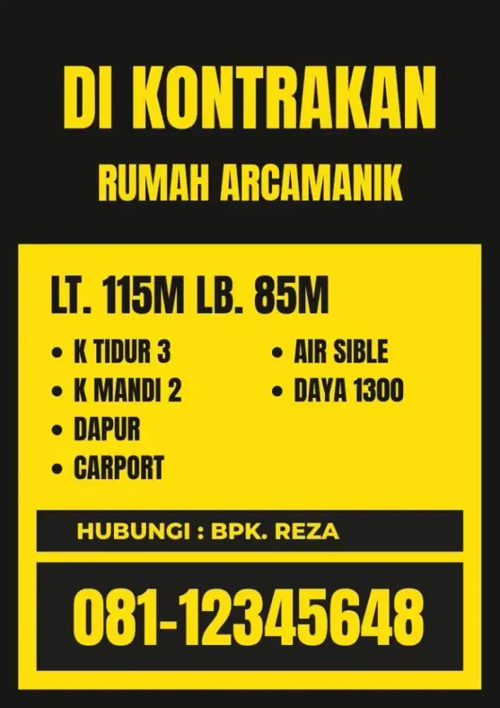 Disewakan/Dikontrakan Rumah Arcamanik/Antapani Bandung