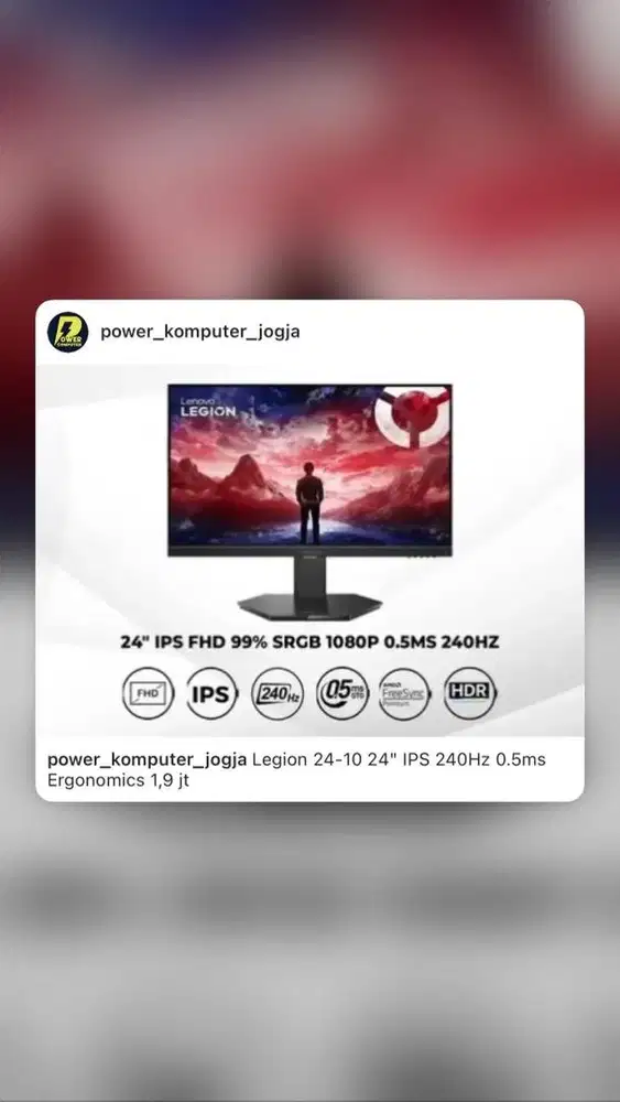Monitor Lenovo Legion 24-10 24 IPS 240Hz 0.5ms Ergonomics 1,9 jt
