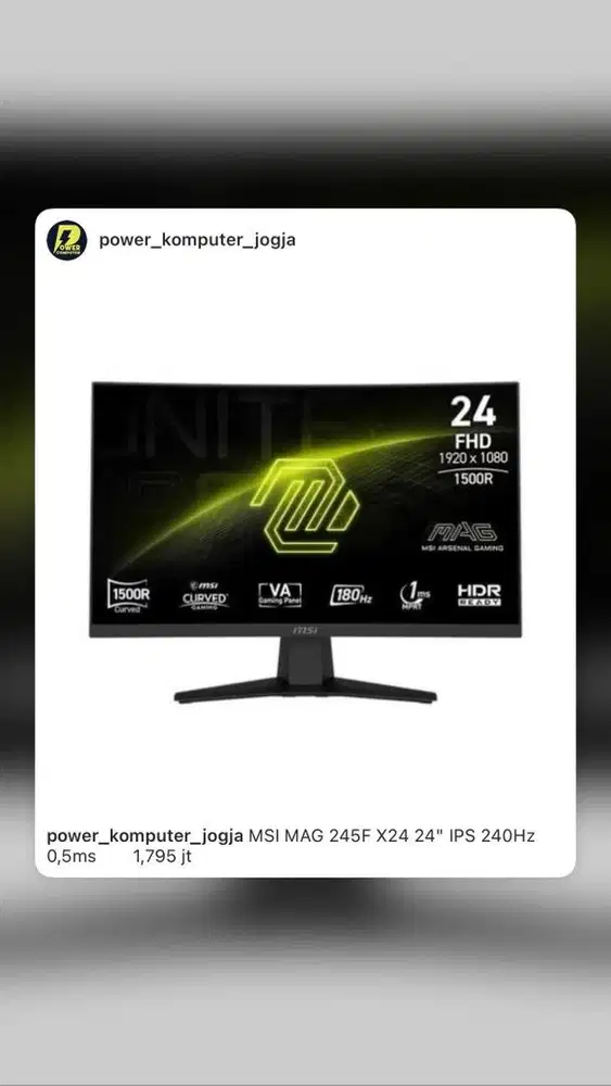 Monitor MSI MAG 245F X24 24 IPS 240Hz 0,5ms	 1,795 jt