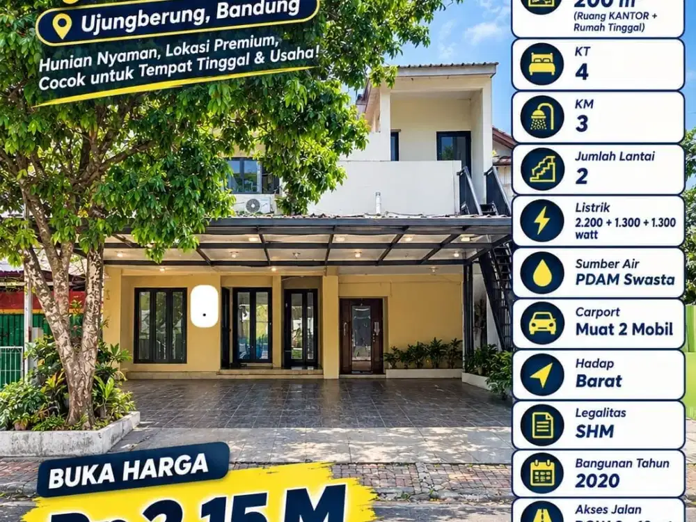 Dijual Rumah dan Kantor 2 Lantai di Ujungberung Bandung LT 178 m² SHM Harga 2,15 Miliar
