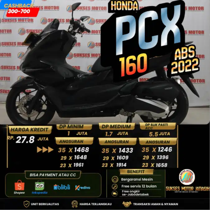HONDA PCX 160 ABS 2022 PLAT BEKASI AJIB SIAP GAS BISA CASH & KREDIT