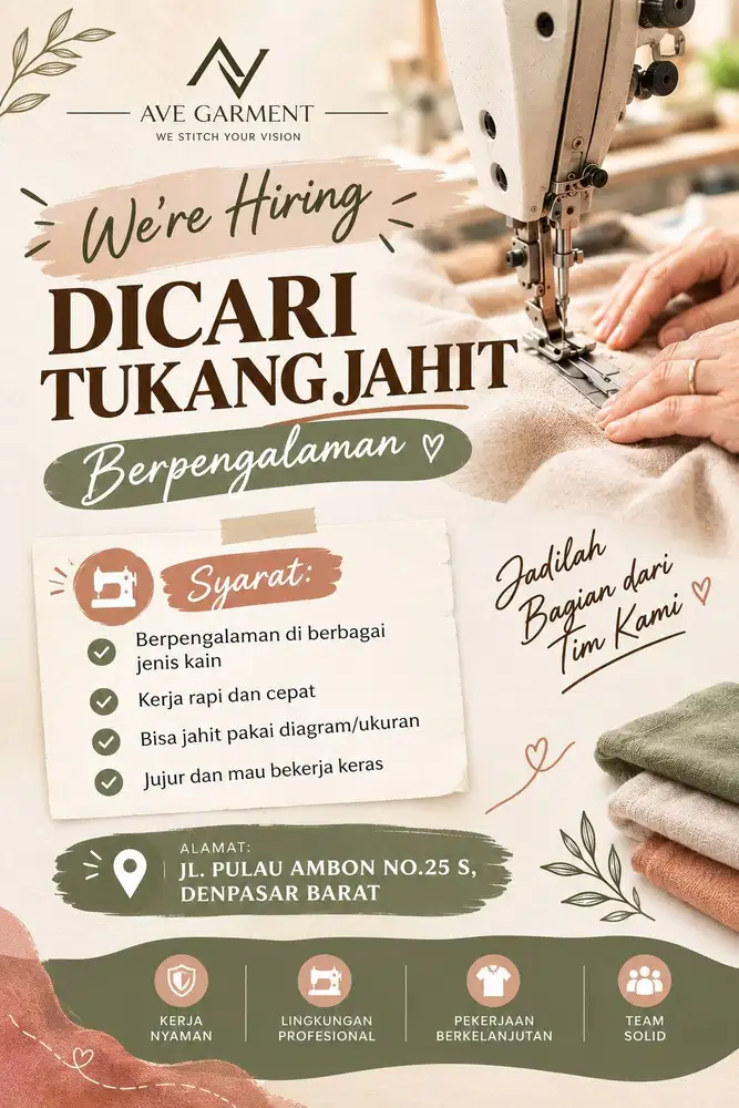 Dicari Penjahit Berpengalaman