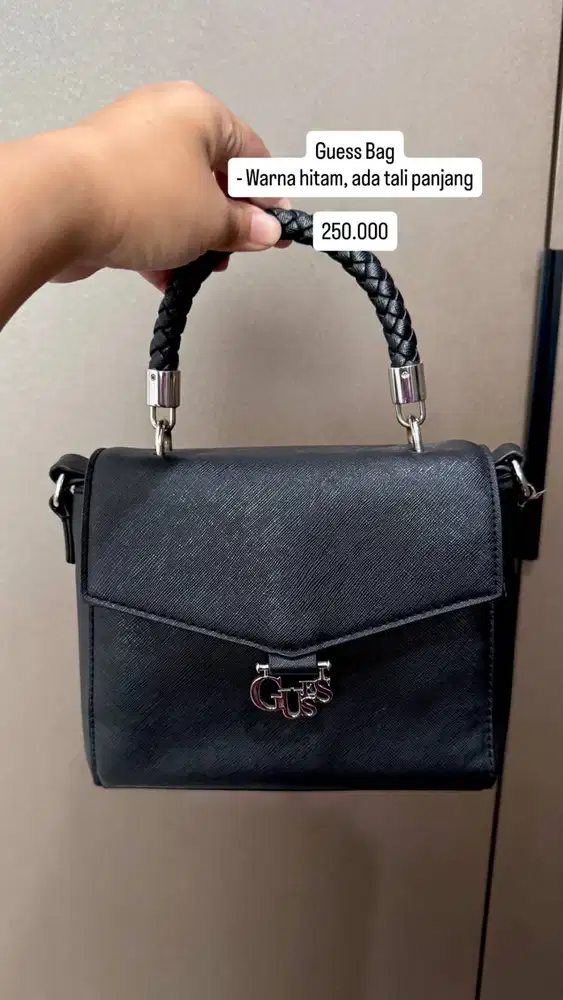 Tas GUESS Hitam Top Handle Kepang + Tali Panjang – Preloved
