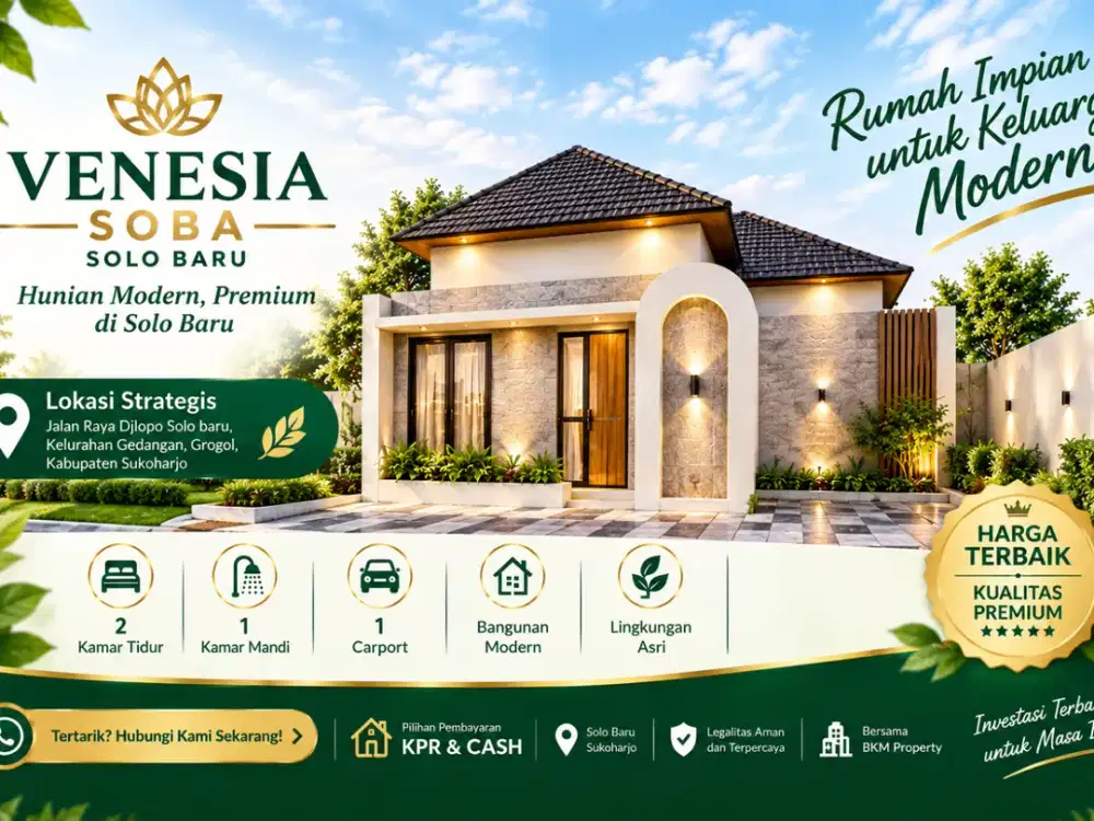 DIJUAL RUMAH MODERN DI VENESIA SOBA– SIAP HUNI, LOKASI STRATEGIS & HARGA MENARIK!