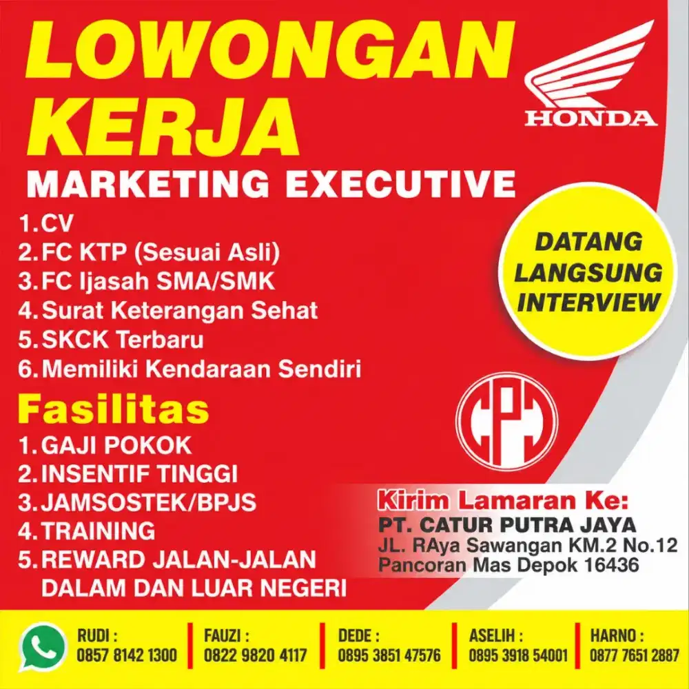 Lowongan marketing di dealer motor honda