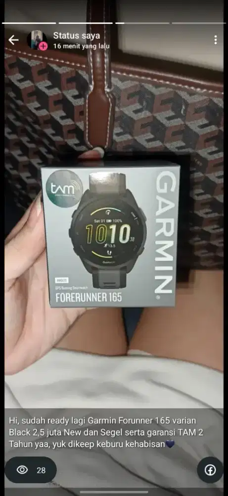 Garmin Forunner 165 Black New and Segel (Garansi Resmi TAM 2 years)