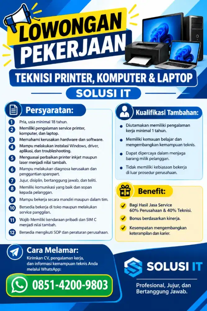 Loker Teknisi Printer Komputer dan Laptop